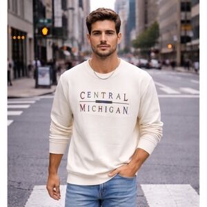 Jansport Men's Cream Central Michigan Long Sleeve Shirt Vintage Medium USA MADE